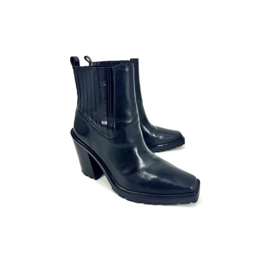 Vince Camuto Aresse Black Leather Square Toe Block Heel Ankle Boots Womens‎ 7.5M